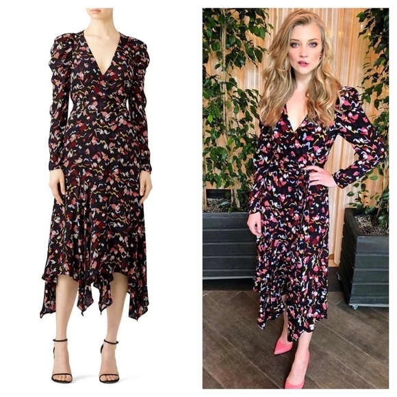 A.L.C. / Coral Multi silk Tianna floral midi wrap high low dress 2